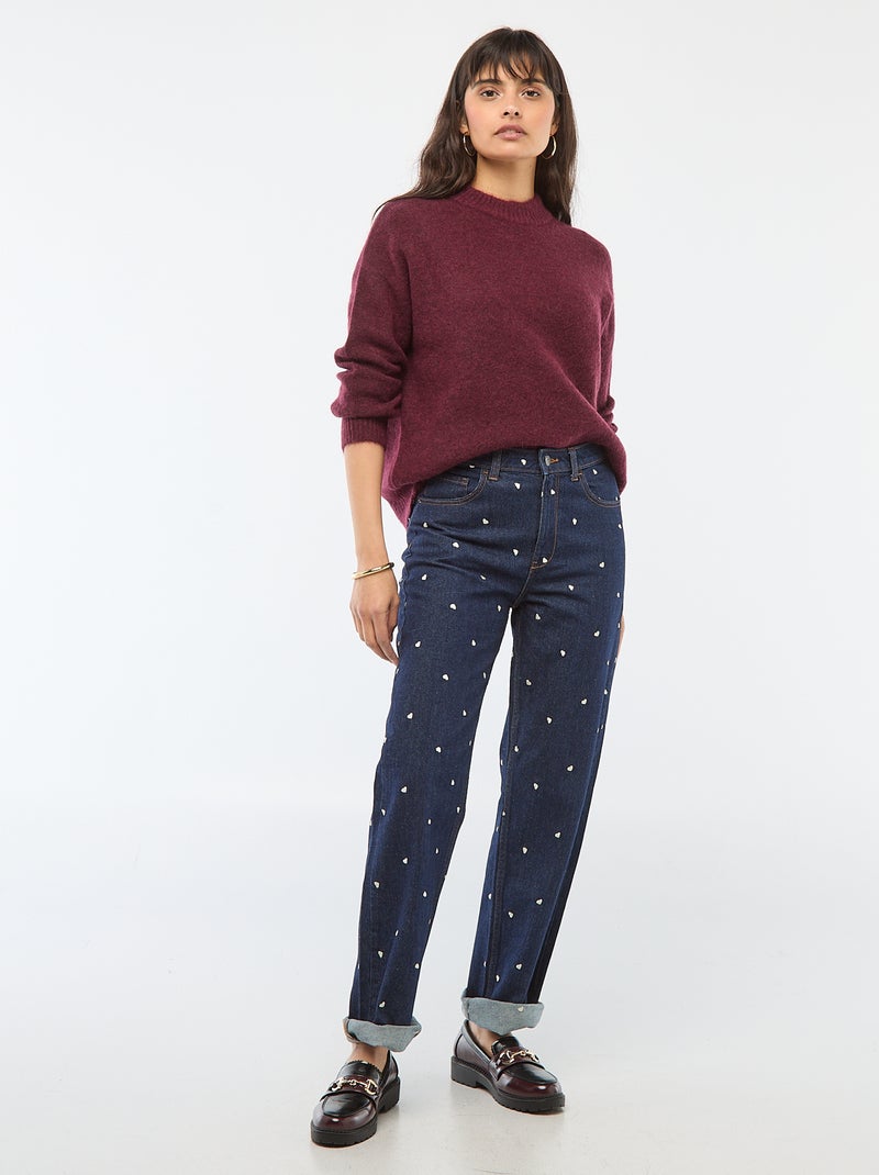 Pull doux en mohair et laine Bordeaux - Kiabi