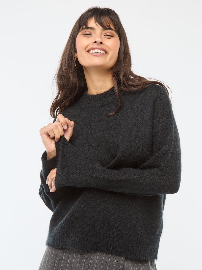 Pull doux en mohair et laine Noir - Kiabi