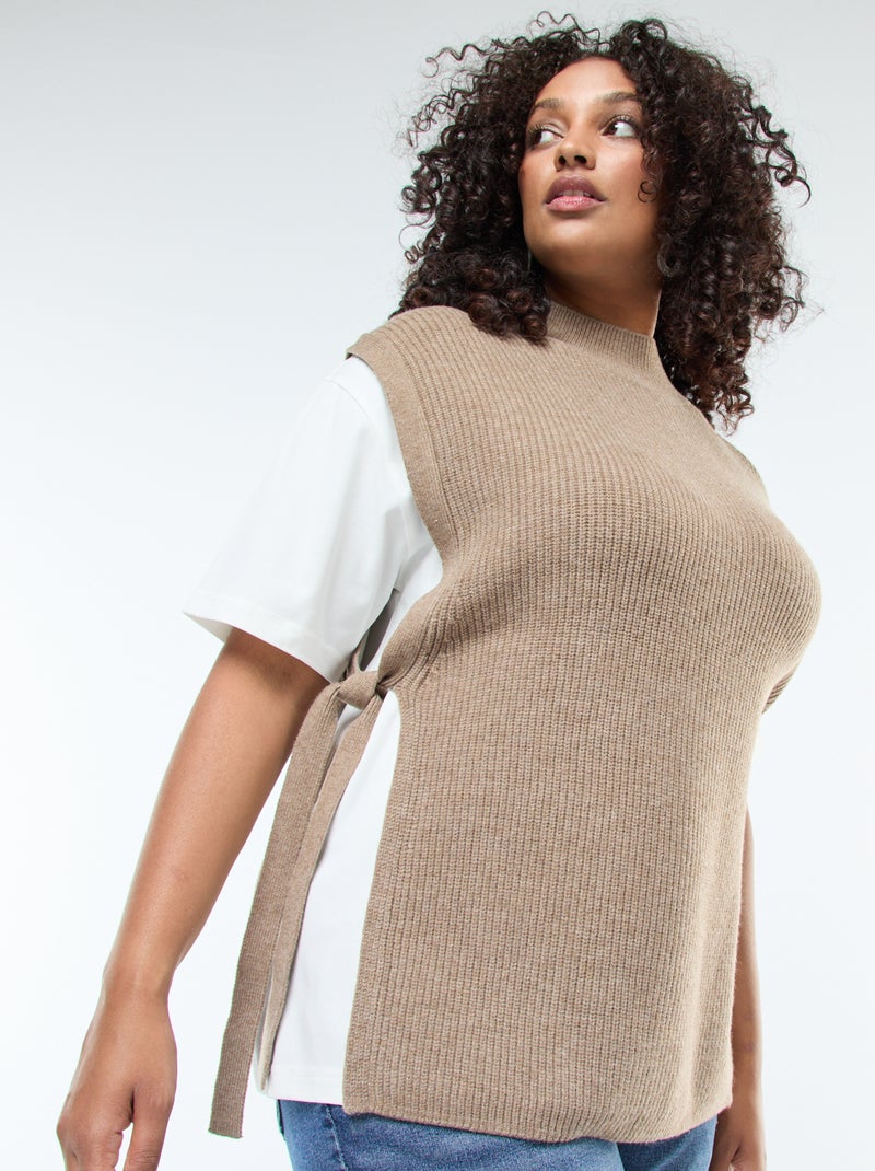 Pull effet 2-en-1 avec liens à nouer Beige - Kiabi