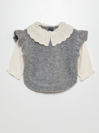 Pull effet 2 en 1 avec manches en gaze de coton