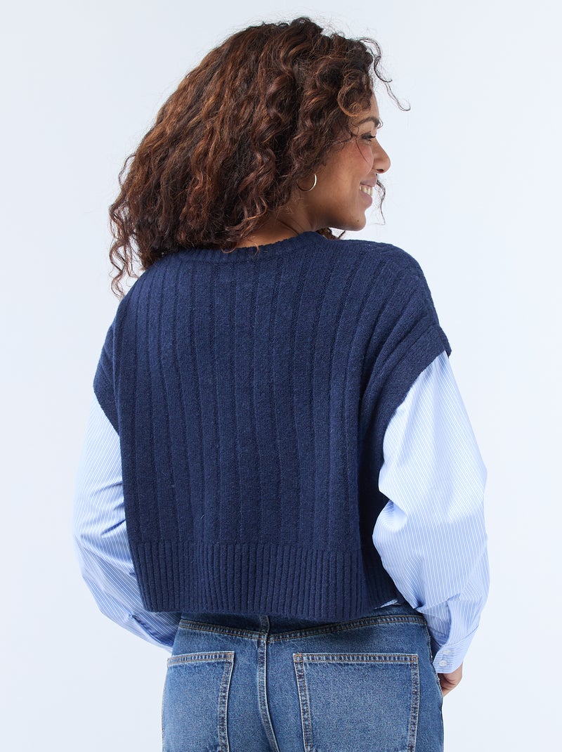Pull effet 2-en-1 pull + chemise Bleu - Kiabi