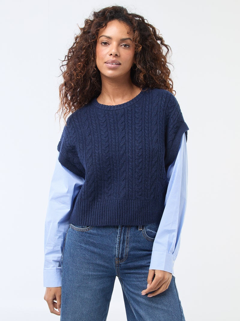 Pull effet 2-en-1 pull + chemise Bleu - Kiabi
