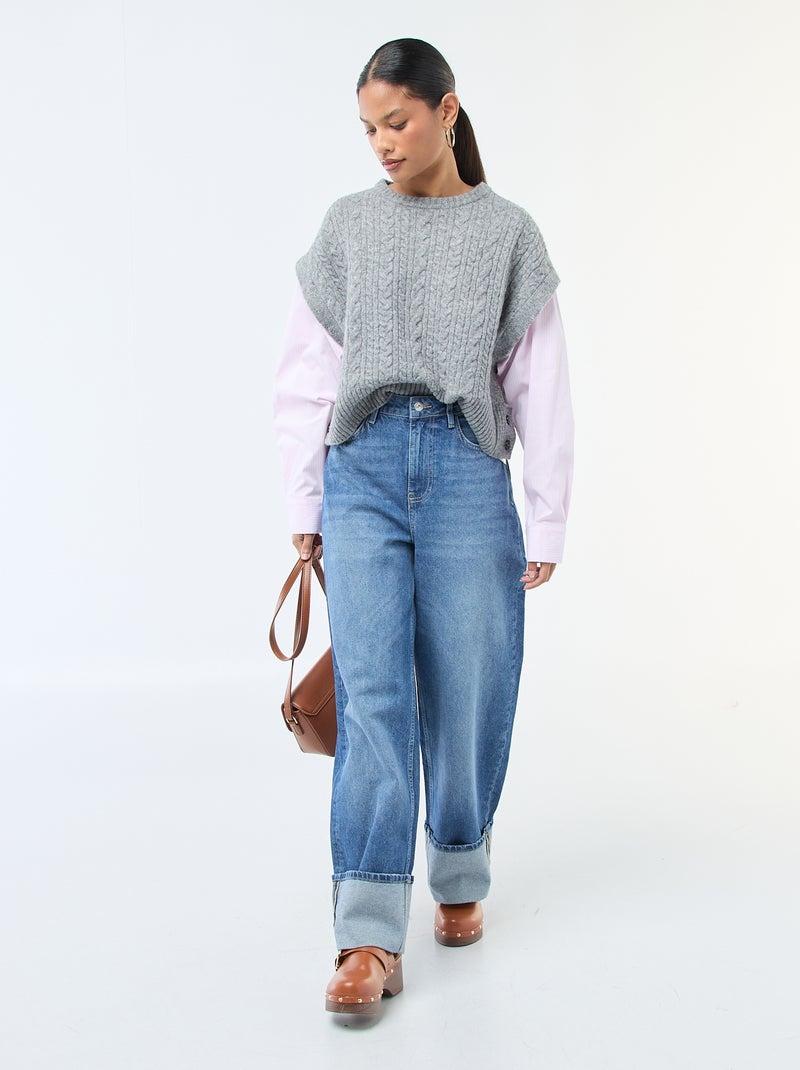 Pull effet 2-en-1 pull + chemise Gris - Kiabi