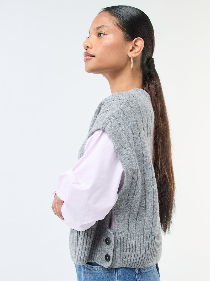 Pull effet 2-en-1 pull + chemise Gris - Kiabi