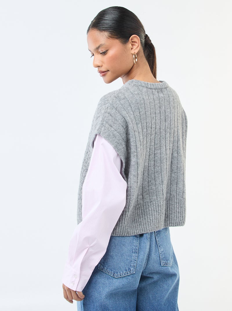 Pull effet 2-en-1 pull + chemise Gris - Kiabi