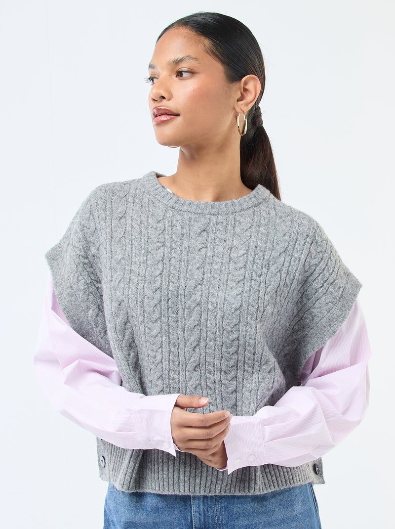 Pull effet 2-en-1 pull + chemise Gris - Kiabi