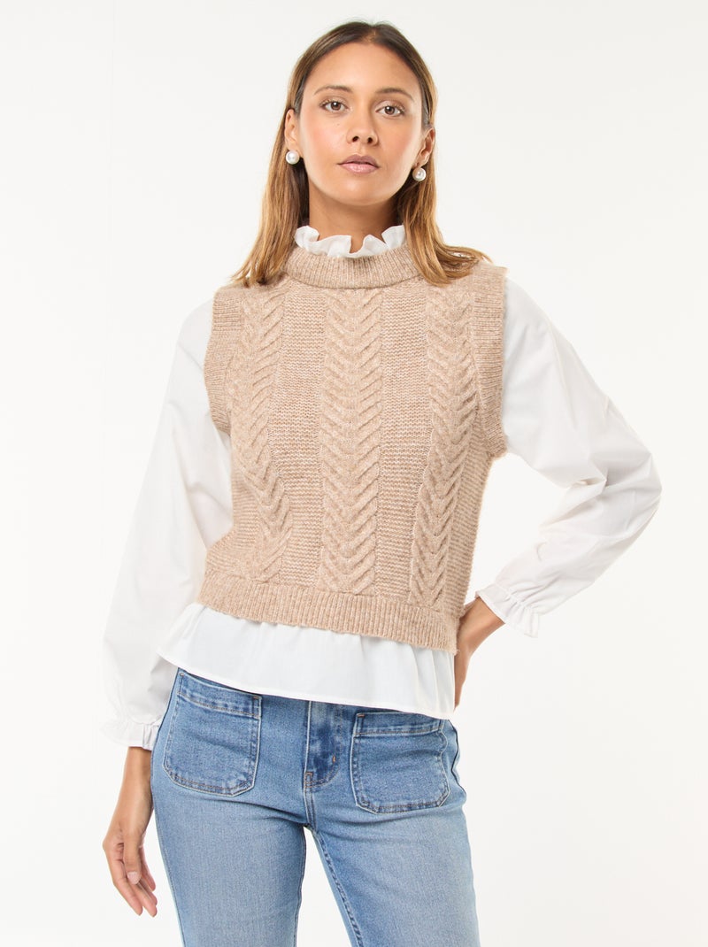 Pull effet 2-en-1avec chemise Beige - Kiabi