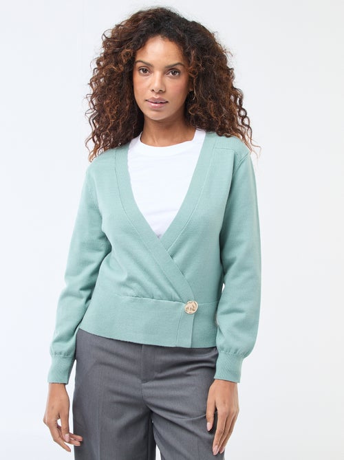 Pull effet gilet cache-coeur avec bouton doré - Kiabi