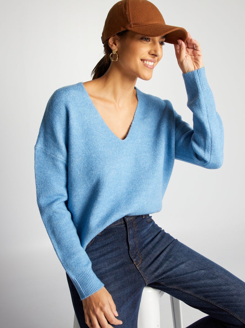 Pull emmanchures descendues Bleu - Kiabi