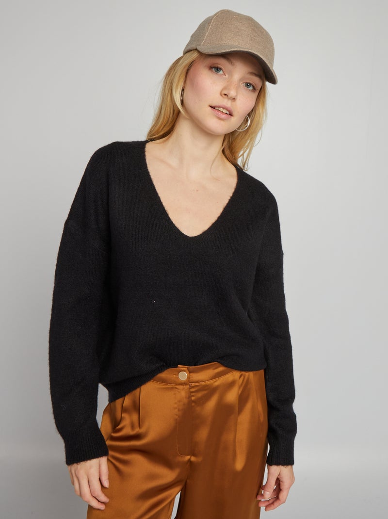 Pull emmanchures descendues noir - Kiabi