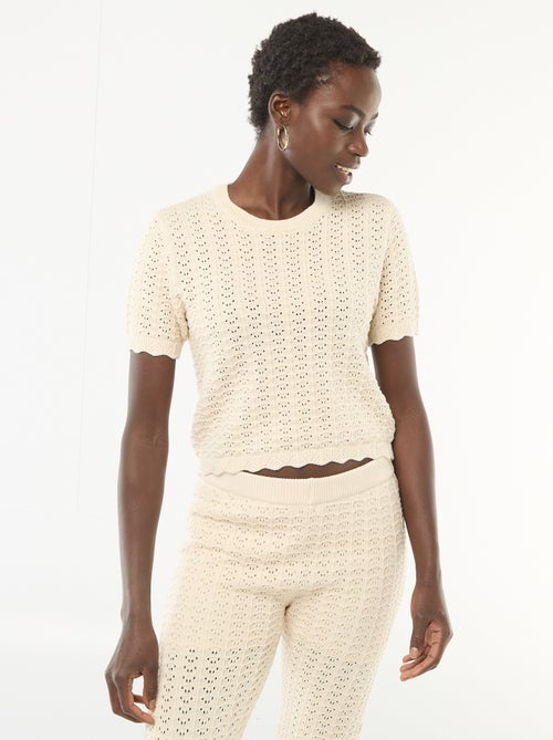 Pull en crochet à manches courtes - Kiabi