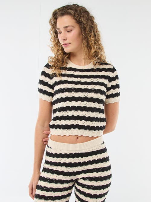 Pull en crochet à manches courtes - Kiabi