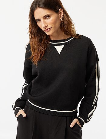 Pull en fine maille côtelée bicolore