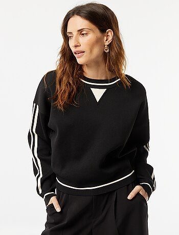 Pull en fine maille côtelée bicolore