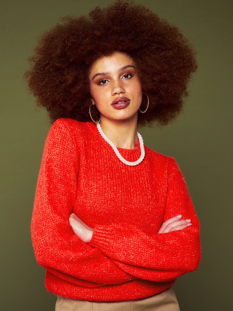 Pull en grosse maille 'JDY' Rouge - Kiabi