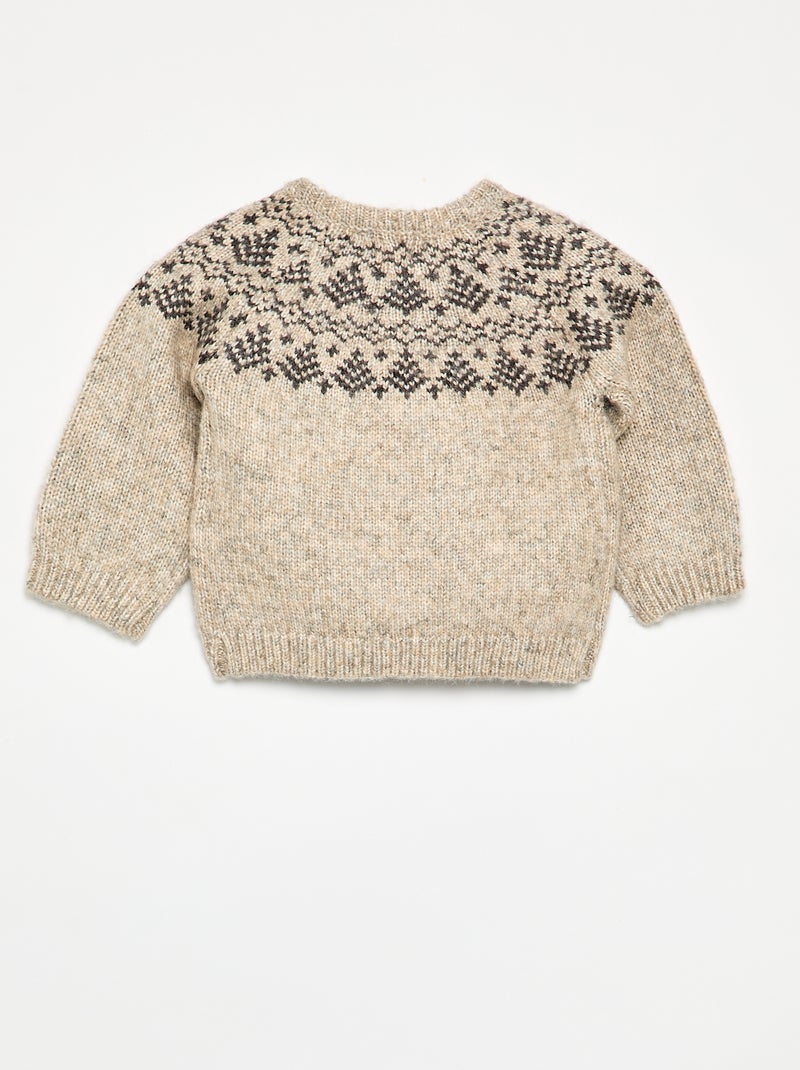 Pull en jacquard avec boutonnage à l'emmanchure Beige - Kiabi