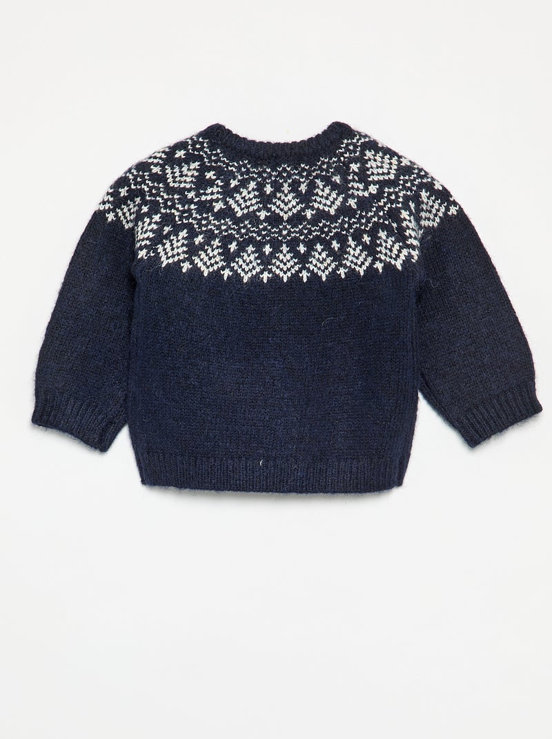 Pull en jacquard avec boutonnage à l'emmanchure Bleu - Kiabi