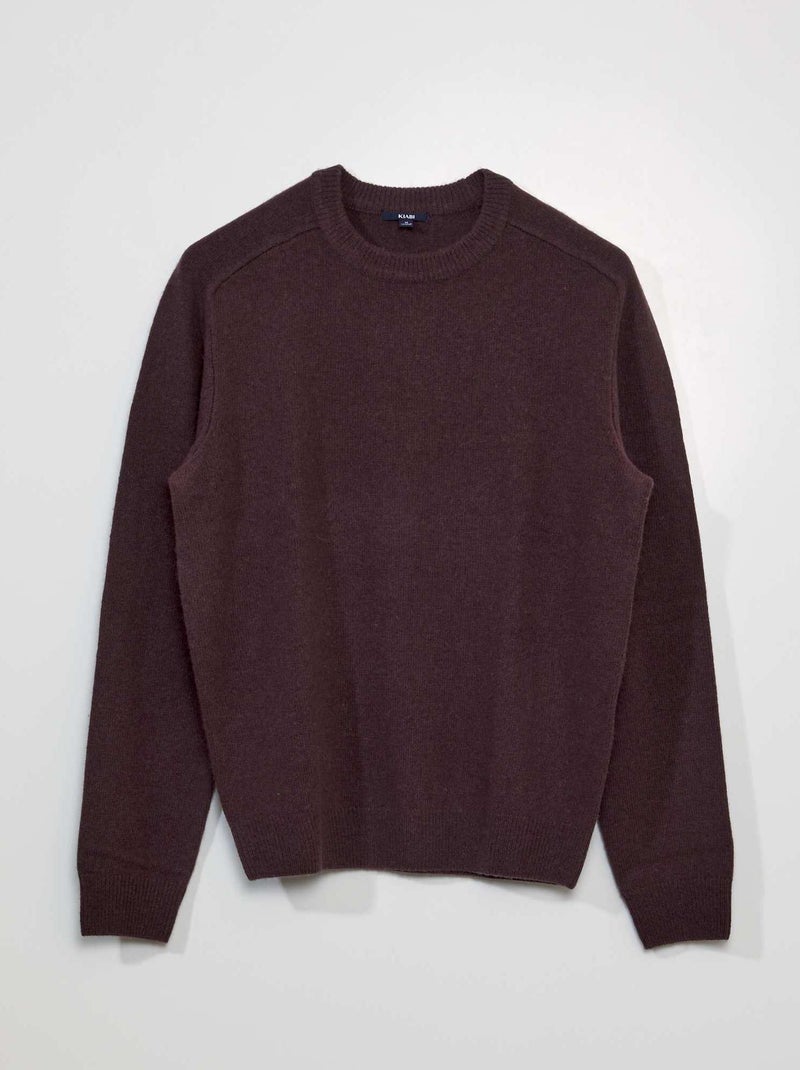 Pull en laine à col rond brun prune - Kiabi