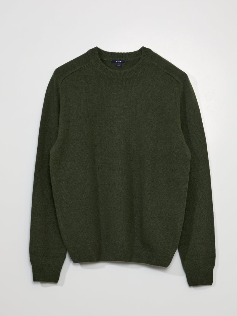 Pull en laine à col rond Vert - Kiabi
