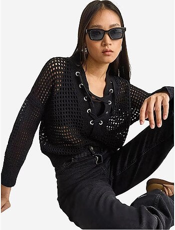 Pull en maille à capuche et cordon de serrage lucci