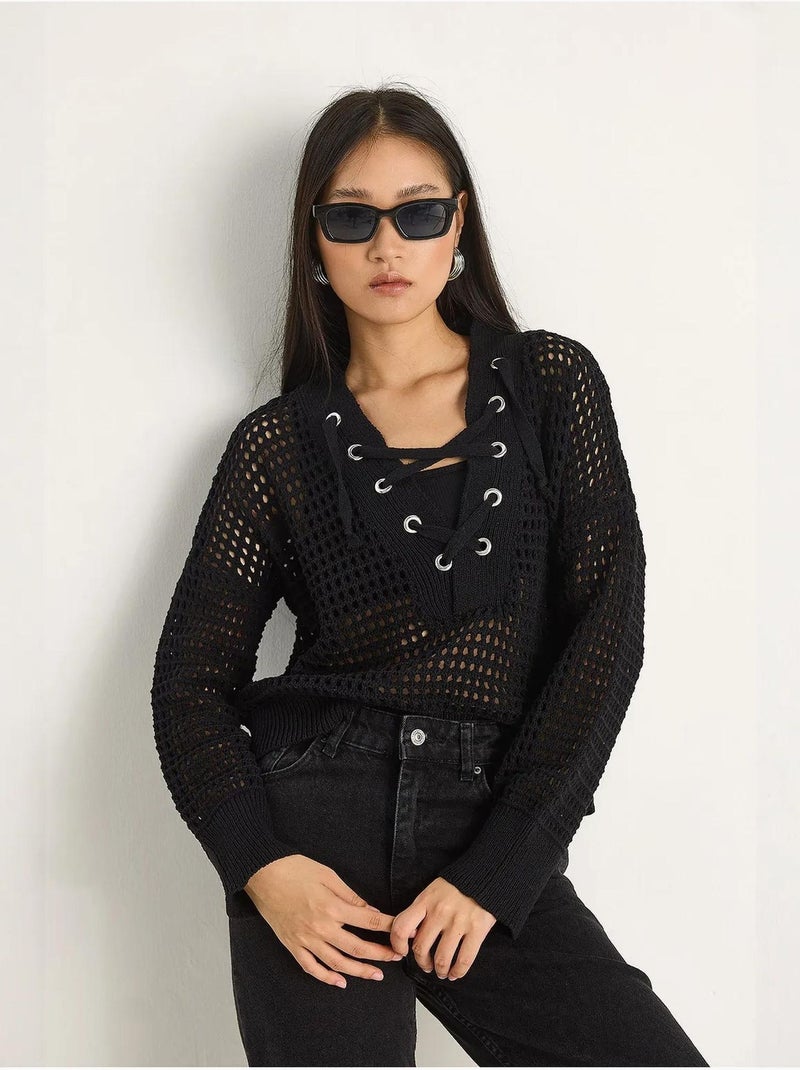 Pull en maille à capuche et cordon de serrage lucci Noir - Kiabi
