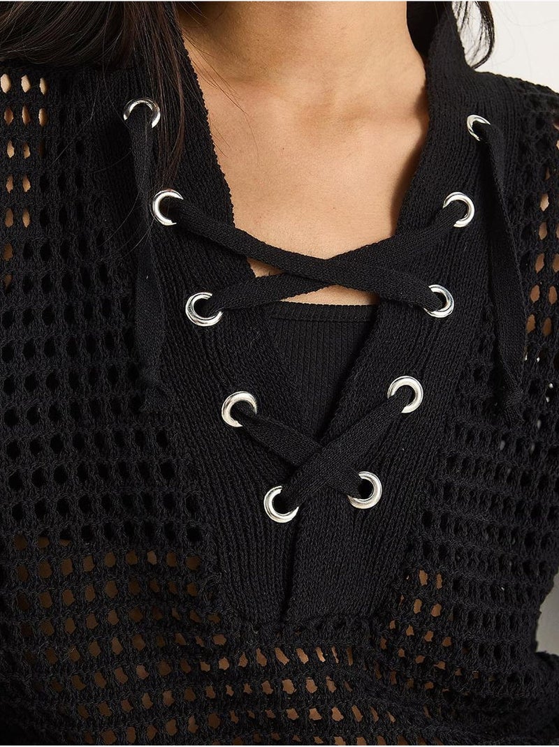 Pull en maille à capuche et cordon de serrage lucci Noir - Kiabi