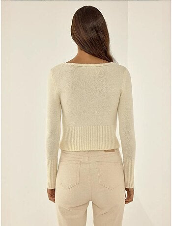 Pull en maille à col carré et détails côtelés
