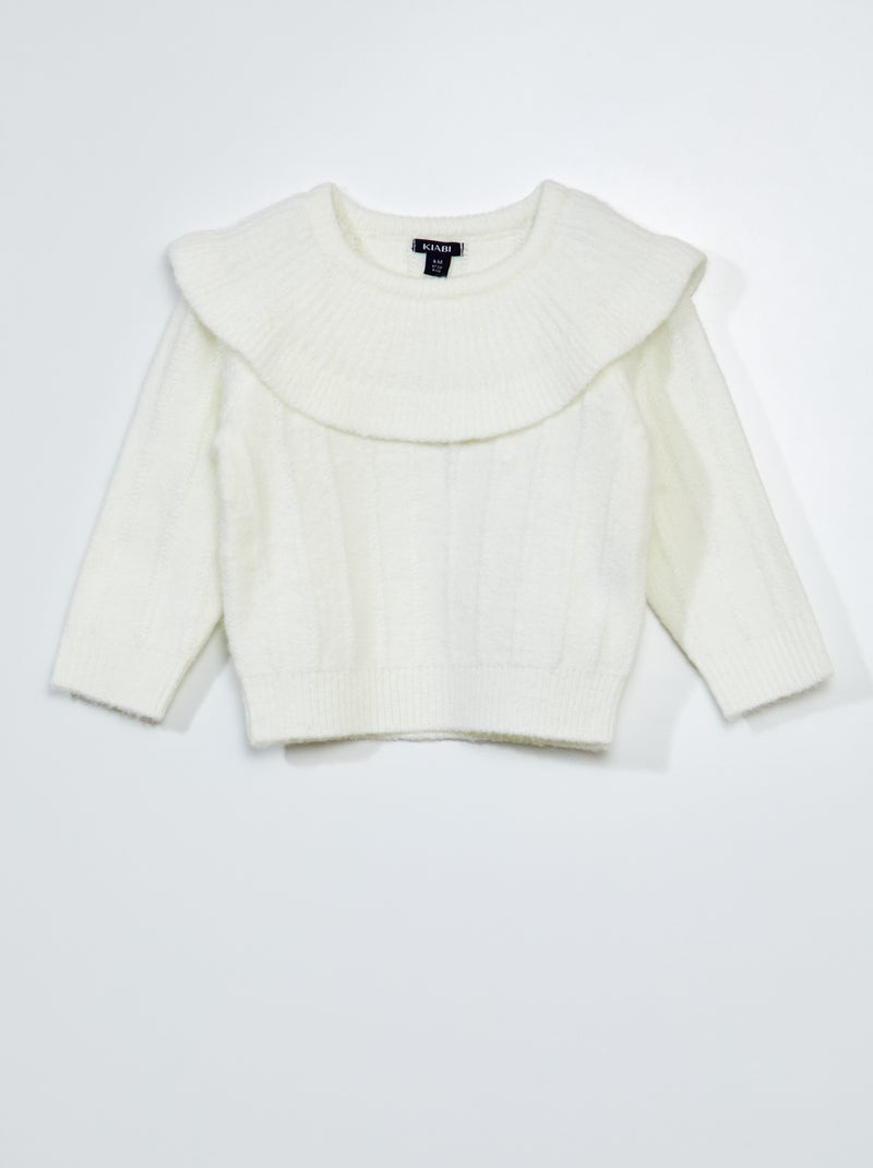 Pull en maille à col fantaisie blanc - Kiabi