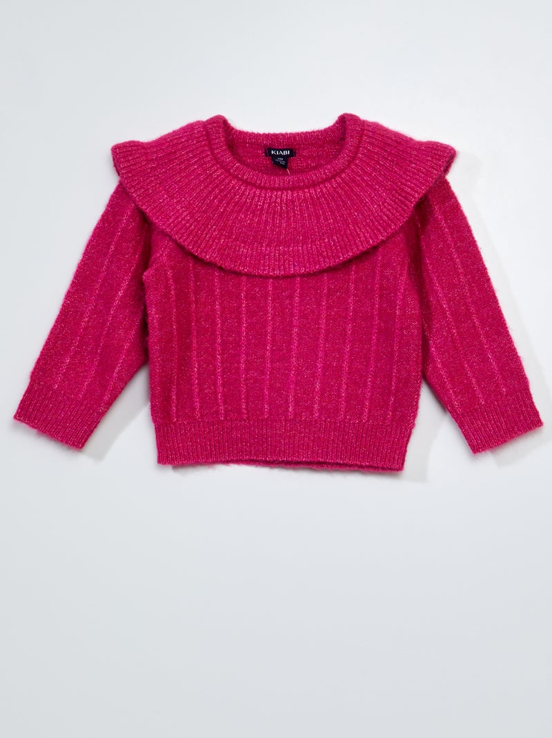 Pull en maille à col fantaisie Fushia - Kiabi