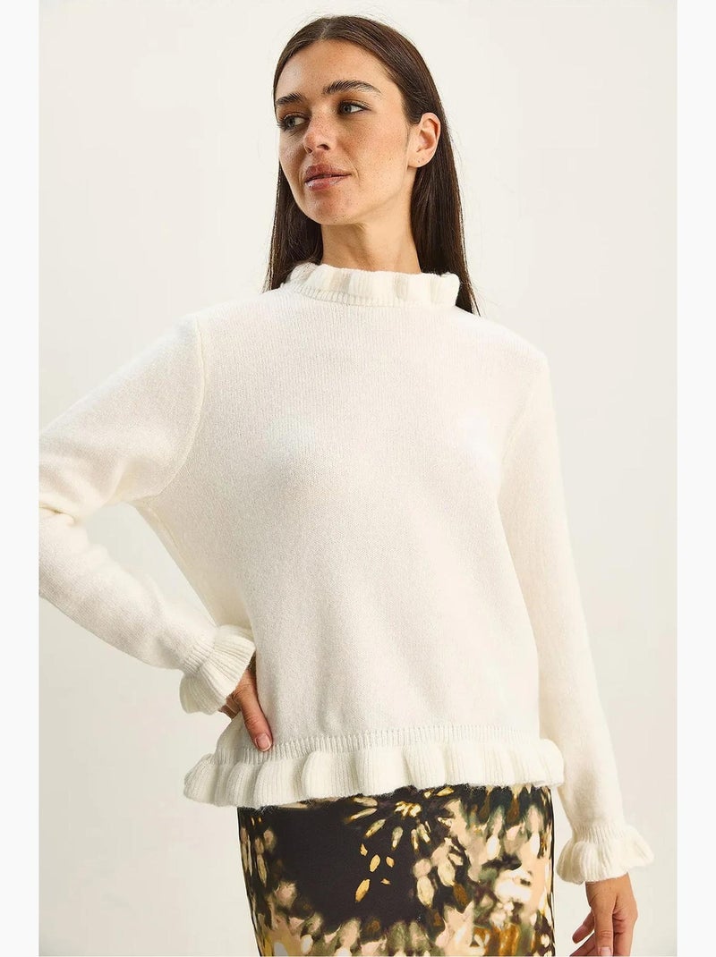 Pull en maille à col montant court et boutons lucci Blanc cassé - Kiabi