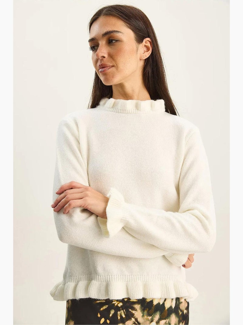 Pull en maille à col montant court et boutons lucci Blanc cassé - Kiabi
