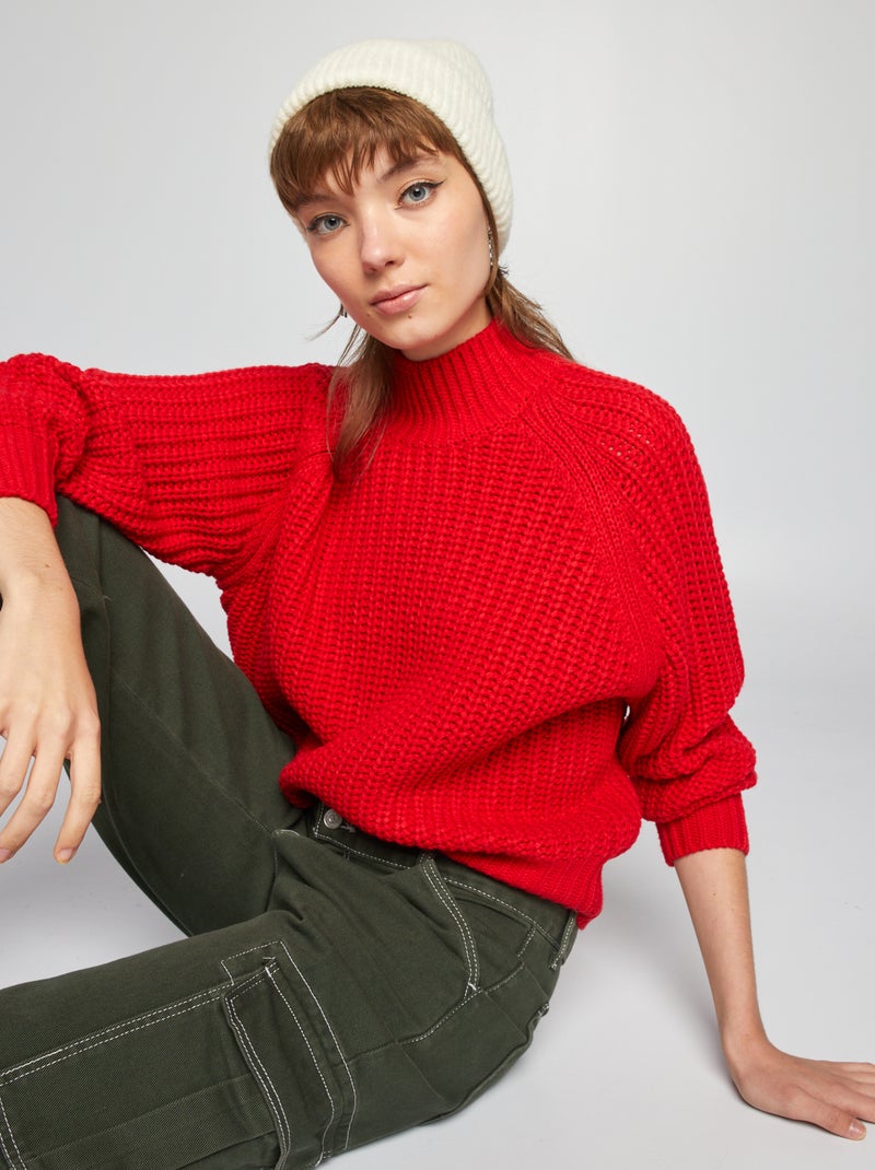 Pull en maille à col montant - Rouge - Kiabi - 18.00€