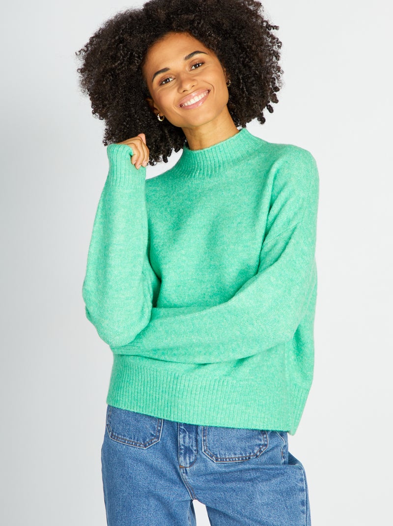 Pull en maille à col montant Vert - Kiabi