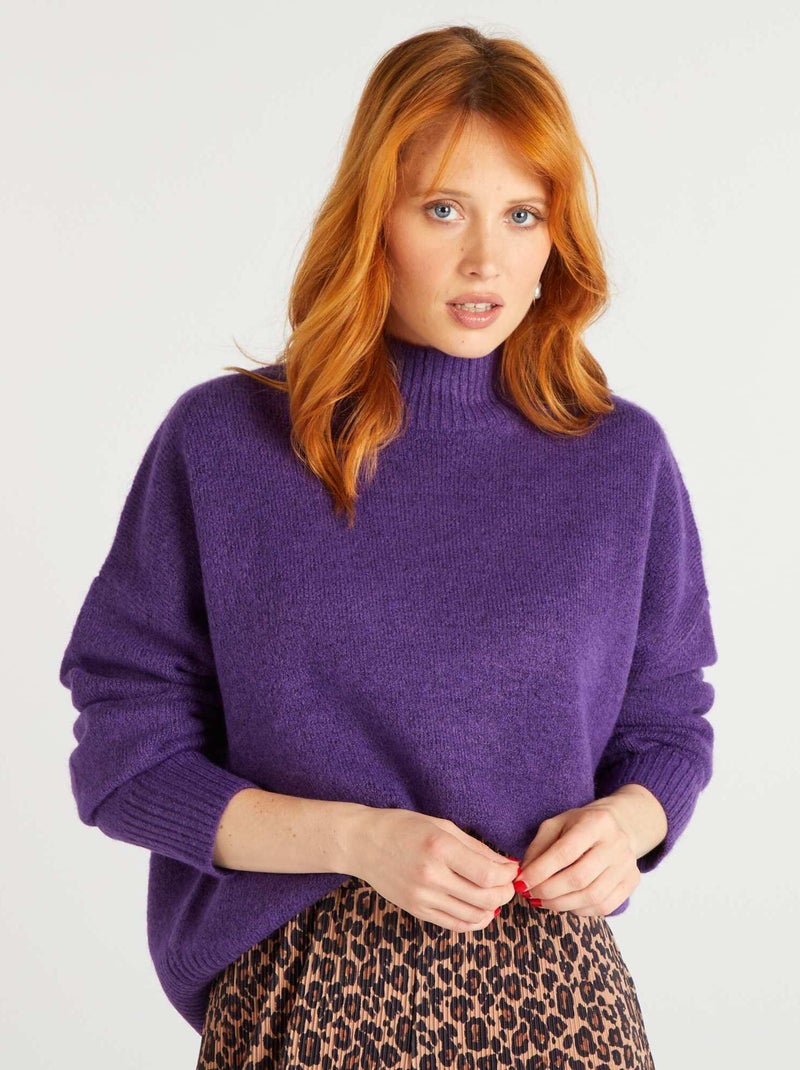 Pull en maille à col montant Violet foncé - Kiabi