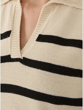 Pull en maille à col polo rayé
