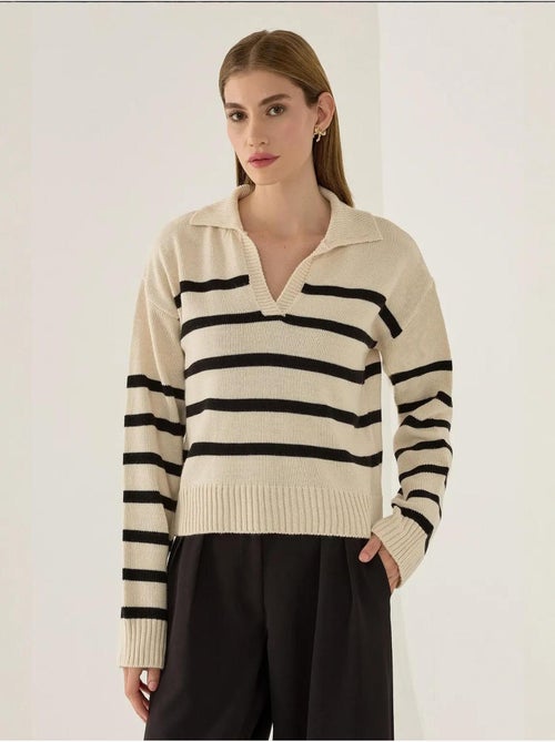 Pull en maille à col polo rayé - Kiabi Pull en maille à col polo rayé - Kiabi