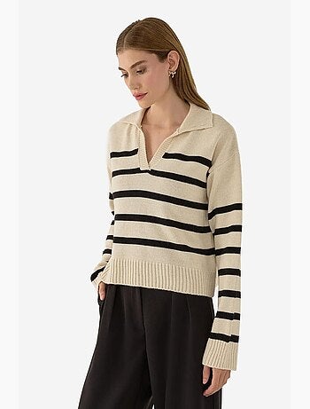 Pull en maille à col polo rayé hiccup
