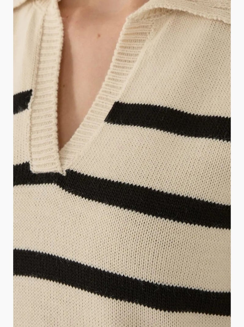 Pull en maille à col polo rayé hiccup Beige naturel - Kiabi