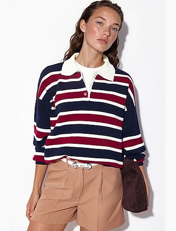 Pull en maille à col polo rayé hiccup