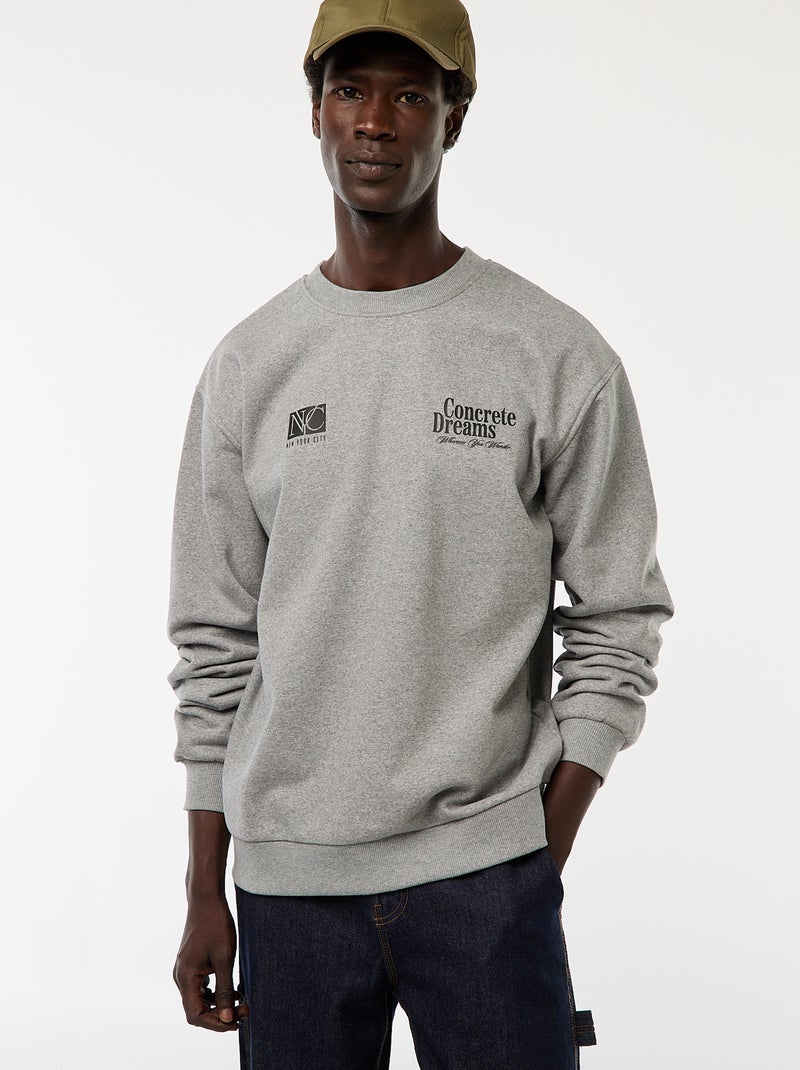 Pull en maille à col rond avec un imprimé recto-verso Gris - Kiabi