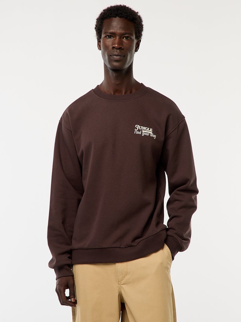 Pull en maille à col rond avec un imprimé recto-verso Marron - Kiabi