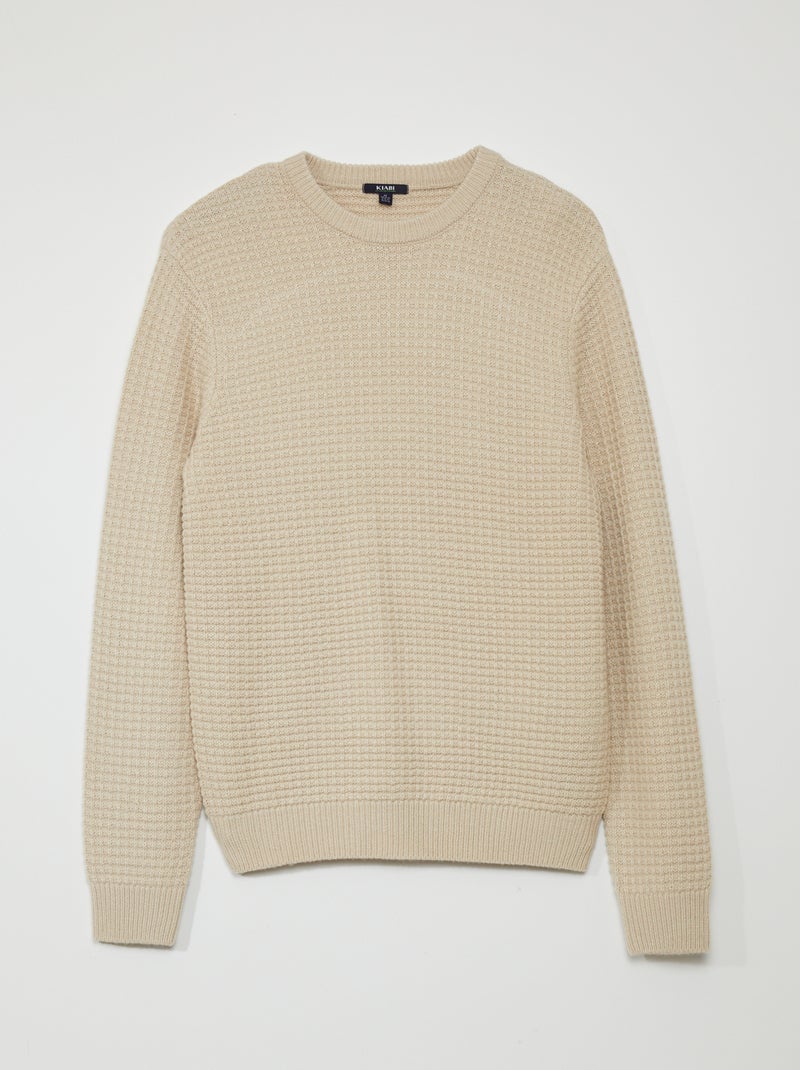 Pull en maille à col rond Beige - Kiabi