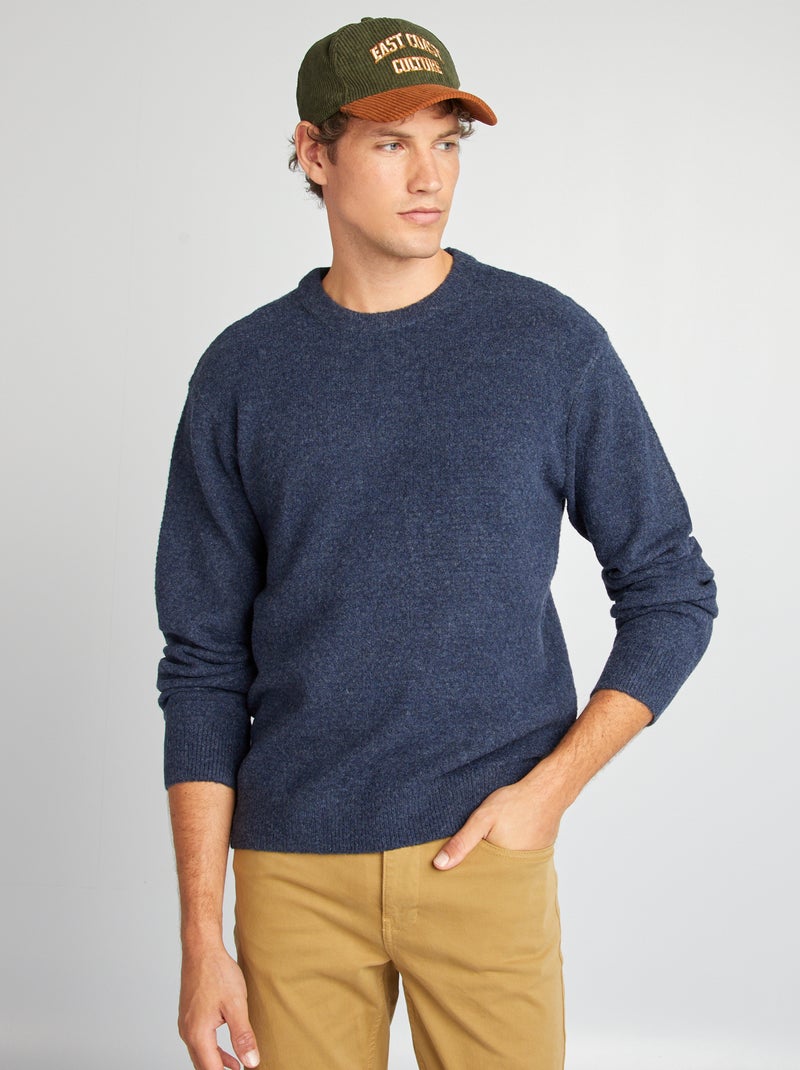 Pull en maille à col rond Bleu - Kiabi