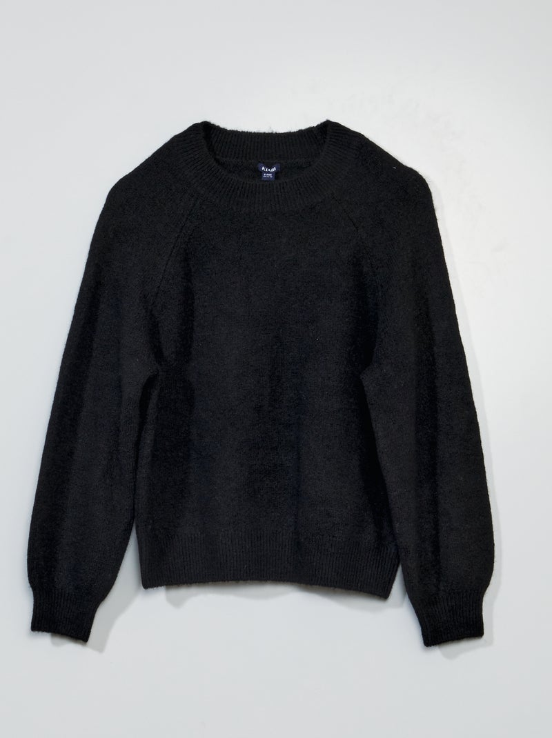 Pull en maille à col rond noir - Kiabi