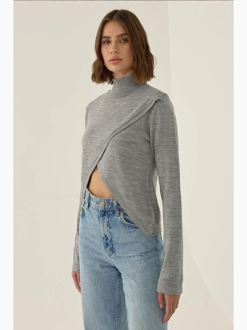 Pull en maille à col roulé asymétrique hiccup Gris - Kiabi