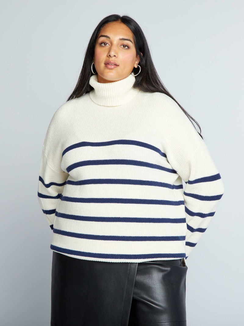 Pull en maille à col roulé Beige/noir - Kiabi