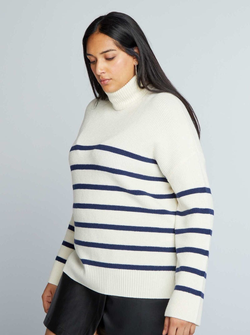 JFAN Pull Col Roulé Femme Hiver – Maille Losanges Vintage, Chaud Et Élégant