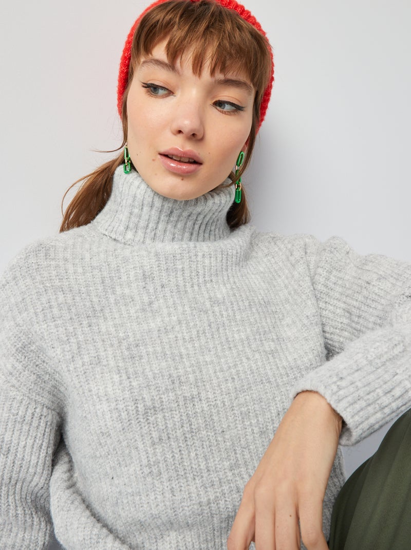Pull en maille à col roulé Gris - Kiabi