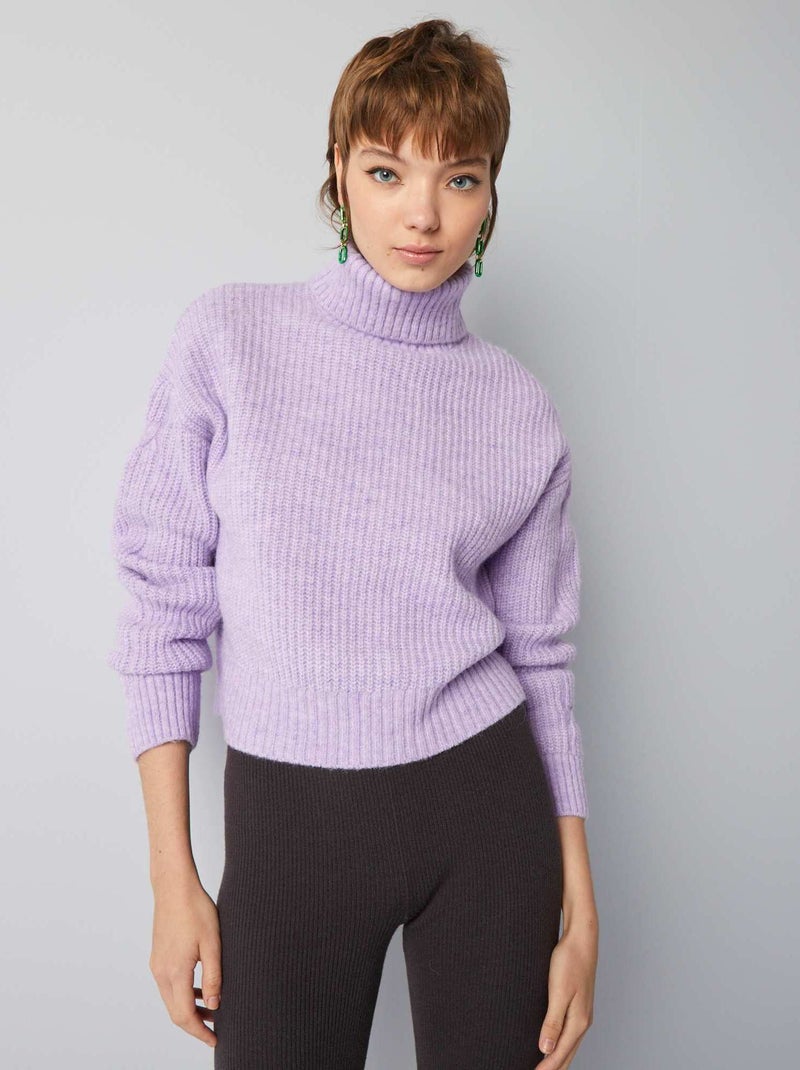 Pull en maille à col roulé Lilas - Kiabi