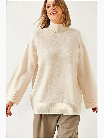 Pull en maille à col roulé mi-long oversize avec détails côtelés lucci